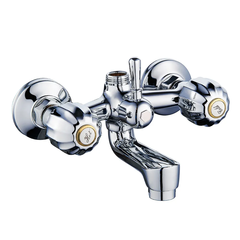 Bathroom zinc hot cold water 2 double handle wall mount bath faucet