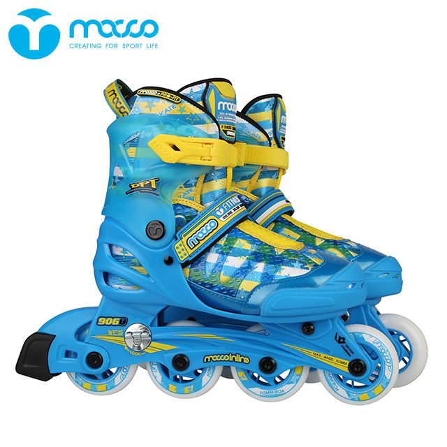 Выдвижные роликовые коньки macco превосходного качества для детей, для фитнеса, патина, полипропиленовый твердый корпус, регулируемый размер 906T, синий, для начинающих