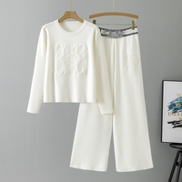 Ensemble de chandail pour femmes de style européen, élégant et simple, automne-hiver, tricoté, décontracté, chandail et pantalon large, ensemble deux pièces