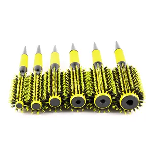6 Sizes Barber Salon Wooden Hair Brush With Boar Bristle Mix Nylon Styling Tools Round Hairbrush Yellow Brazil Hair