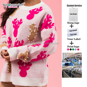 Suéter de mujer Jersey de gran tamaño sólido cuello en V manga ancha cuello <span class=keywords><strong>marinero</strong></span> Cachemira Top de punto - Product Image 5