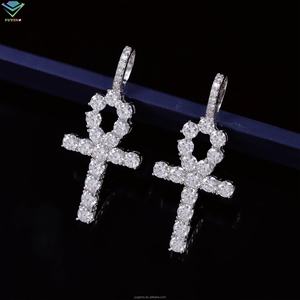 Pendentif Croix Ankh Prêt à Expédier en Argent 925 Plaqué Or Blanc 18 carats avec Diamant Moissanite VVS Testé pour Chaîne - Product Image 2