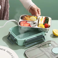 Boîte à bento pliable à double niveau en acier inoxydable portable avec couvercle en plastique micro-ondable, capacité de 1 à 3 L
