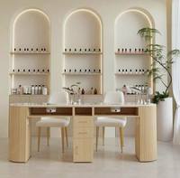 Table de manucure double moderne en bois massif avec éclairage LED, station de travail pour salon de manucure, design de salon de manucure avec collecteur de poussière