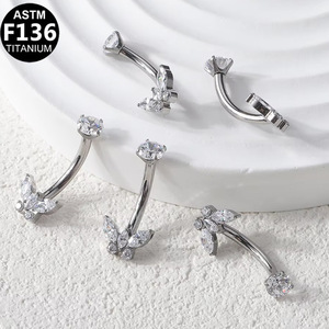 Piercing de nombril en titane avec zircone papillon, bijoux de piercing pour nombril, titane ASTM F136 - Product Image 3