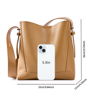 Adjustable Strap Solid Color Large Capacity Genuine <strong>Leather</strong> Waterproof Magnetic Button Closure <strong>Bucket</strong> Crossbody Tote <strong>Women's</strong> <strong>Bag</strong> - Product Image 6
