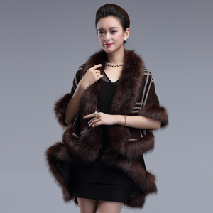 <span class=keywords><strong>Cape</strong></span> châle en fausse fourrure de renard double pour femmes, style vintage, rayé, en fausse fourrure tricotée, cardigan, manteau - Product Image 3