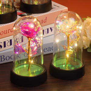 Preserved <b>Rose</b> Acrylic Cover With Led <b>Lights</b> Small Indoor Valentine'S Day Gift For Girls Battery Operated Plastic Decor - Product Image 2