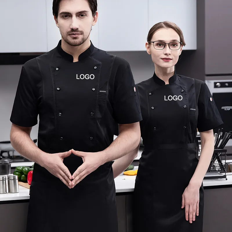 Moda Cozinha Food Service Chef Uniforme Para Homem Logotipo personalizado Workwear Cozinheiro Camisas Para Restaurante Hotel Studio Café Barbearia