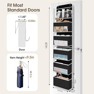 6 Tier Over The Door Organizer Hanging <b>Storage</b> With Clear Window Black Multi Purpose Closet Organizer For Behind - Product Image 2
