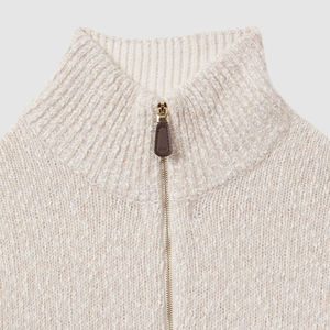 Мужской свитер в стиле Old Money, оверсайз, осенне-зимний, белый, из хлопка и мериносовой шерсти, с защитой от сминания, с воротником-стойкой - Product Image 5