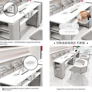 Ensemble <span class=keywords><strong>de</strong></span> table <span class=keywords><strong>de</strong></span> manucure et <span class=keywords><strong>de</strong></span> chaise <span class=keywords><strong>de</strong></span> nail art Zhongmin Yunshang, style crème moderne, acier inoxydable, aspirateur interne, prise électrique - Product Image 3