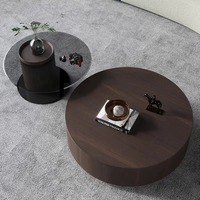 Modernes Luxuriöses Holz-Glas Rundes Couchtisch-Set Wohnzimmer Multifunktionale Heim-Schubladenmöbel Design Einzigartig Neuestes Modell