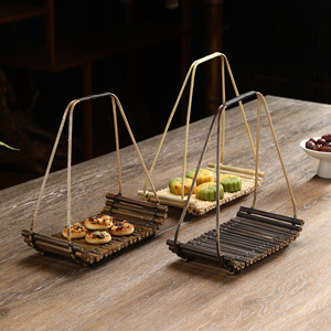 Bamboo raft hand-woven snack <b>basket</b>, creative home decoration, retro style bamboo raft <b>tray</b> snack plate - Product Image 1