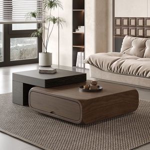 Modern <b>Walnut</b> Wood <b>Coffee</b> <b>Table</b> Set 0.8M 1.1M With Storage Drawers For Living Room Square Top Design - Product Image 3