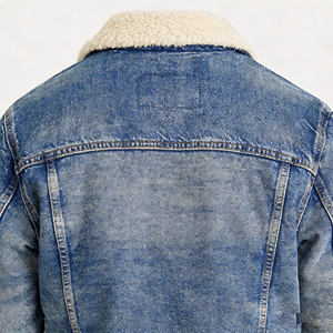 Veste en jean pour homme OEM, bleu moyen délavé, boutons sur le devant, poches à rabat, <span class=keywords><strong>manteau</strong></span> d'hiver <span class=keywords><strong>chaud</strong></span> - Product Image 4