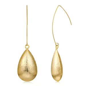 Dainty wire drawing process 14k gold plated long hook earring water drop dangle earrings jewelry women wholesale bulk