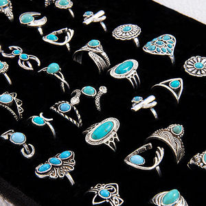 أوروبا بالجملة نمط بوهيمي الرجعية أزياء كبيرة حجر الفيروز خواتم سبائك المواد لحفل الزفاف - Product Image 1