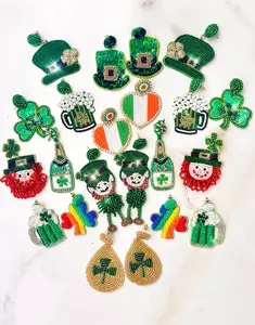 2023 Handmade seed bead St. Patricks Day Earrings Collection Party Lucky Pinch Me Green earrings for woman