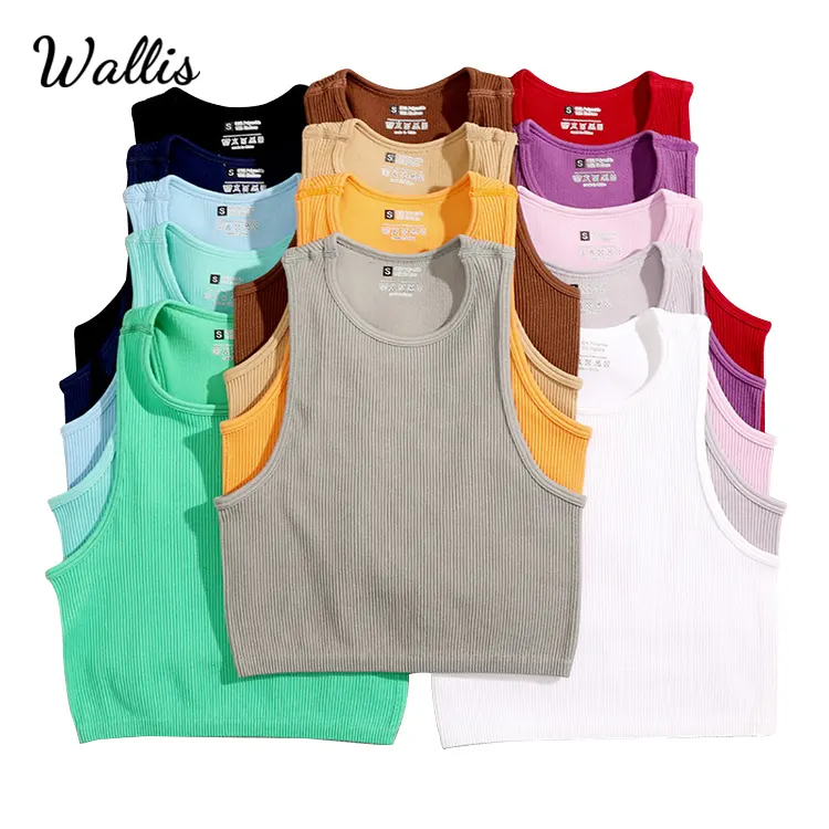 Ladies Blouse 14 Colors Women Basic Knitted Ribbed Crop Tops Summer Sleeveless Vest Elastic Casual Tank Tops