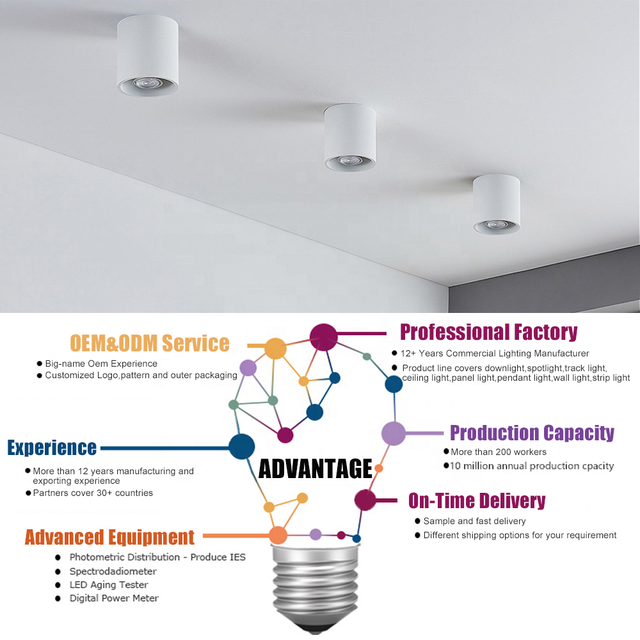 Commercial Indoor Ceiling IP65 8w 12w 15w 20w 25w 30w 40w 45w Surface Mounted Cylinder Spotlight Led Downlight
