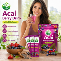 Bebida de Açaí con Semillas de Chía y Fresas, Polvo para Mejorar la Belleza Compuesto por Bayas de Saúco, Frambuesa y Arándano