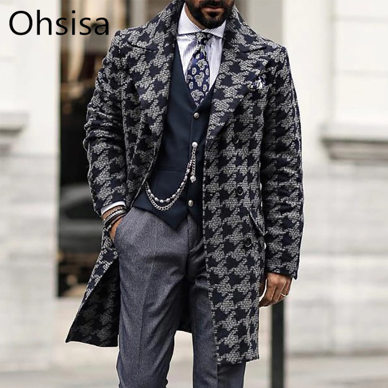 Mens Wool Houndstooth Coats Stylish Warm Clothing