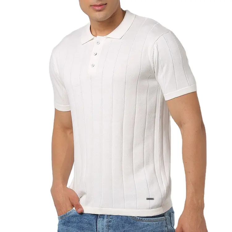 Jersey de manga corta para hombre, Camiseta ajustada de punto a rayas verticales