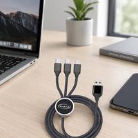 Cable USB 3 en 1 a Micro/USB, con Cubierta de PVC Trenzada y Blindada, Cobre Estañado, Carga Rápida de 3A, para iPhone, Auriculares, Reloj Inteligente e Impresora