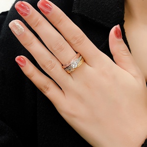 Set di Anelli Impilabili da Sposa per Donna, Solitario Rotondo in Zirconia Cubica, Fascia Semi-<span class=keywords><strong>Eternity</strong></span> con Pavé, Gioiello Promessa di Matrimonio in Tre Tonalità, Regalo - Product Image 2