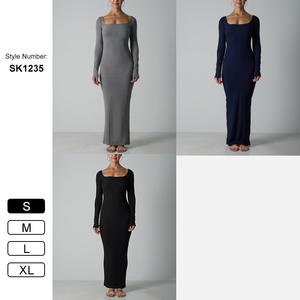 SK1235 <span class=keywords><strong>abito</strong></span> donna eco-friendly dritto a manica lunga con collo quadrato Casual estate autunno <span class=keywords><strong>nero</strong></span> Party Club <span class=keywords><strong>in</strong></span> maglia abiti - Product Image 3