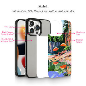 Coque de téléphone 2-en-1 en TPU pour sublimation avec support de caméra cachée - Options de film en aluminium non magnétique / PET magnétique pour transfert thermique - Product Image 4