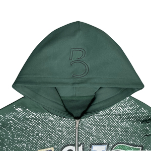 Sudadera con capucha para hombre con cremallera, efecto lavado ácido y salpicaduras, hombros caídos, desgastada, oversize, con gorro y logotipo bordado en la parte superior - Product Image 3
