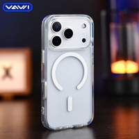 VAWI C028 Coque de téléphone transparente magnétique avec bouton métallique, compatible avec iPhone 12 13 14 15 16 17, antichoc, PC transparent, coque de téléphone