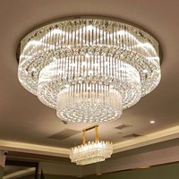 Lustre LED moderne de luxe PM, grand modèle carré et rond en cristal pour hall d'hôtel, salle de banquet, base en acier inoxydable pour salon