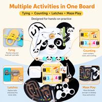 Tableau d'activités Montessori en bois en forme de panda, avec lacets, loquets, tuiles numériques, perles de labyrinthe et boîte de vente au détail – Vente en gros