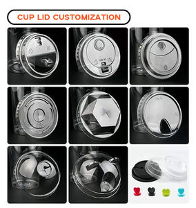 Gobelets jetables personnalisés avec logo, recyclables, transparents, diamètre 90 mm 98 mm, pour boissons froides, en plastique PP/PET, avec couvercles plats en PET imprimés UV - Product Image 6