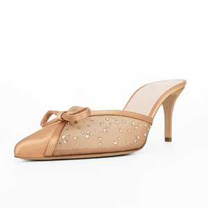 Zapatos de Tacón Alto para Mujer, Talla Grande 45, con Lazo y Diamantes Brillantes, Sandalias de Tacón Fino con Pedrería, Mules de Malla para Vestir - Product Image 3