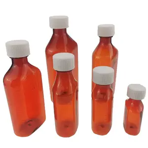Botol RX Oval, 1Oz 2Oz 3Oz 4Oz Wadah Amber PET Sirup Obat Cair Botol Plastik Oral untuk Obat Cair