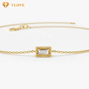 VLOVE Customized 14K Gold Jewelry Diamond Jewelry 14K Gold Dainty Baguette Diamond Bracelet