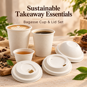 Custom Logo Compostable Sugarcane Bagasse <strong>Cup</strong> with Lid for Milk Tea Boba Cafe Wholesale - Product Image 1