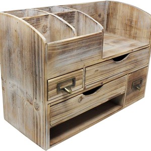 Estante de almacenamiento de escritorio de madera maciza de estilo americano con cajones para joyería, organizador de cosméticos, tipo rectangular blanco Retro - Product Image 5