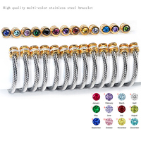 Brazalete de Cable Trenzado con Cristal de Piedra Natalicia, Acero Inoxidable, Impermeable e Hipoalergénico