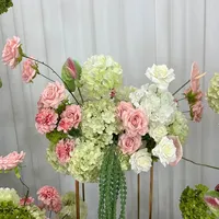 Chemin de table en fleurs d'hortensia vert et blanc, arrangement floral artificiel pour mariage, toile de fond, allée et centre de table