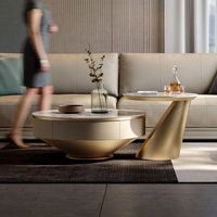 Ensemble de tables basses en marbre blanc durable au design moderne, meubles en bois, métal doré, luxe, écologique, table centrale pour salon