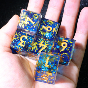 Dés en résine à bords vifs personnalisés D6 faits à la main, thème Céleste Soleil Lune Étoile pour jeux de table RPG, Donjons et Dragons L8-D6 - Product Image 5