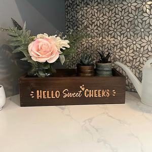 Porta carta igienica in legno massello casale portaoggetti e decorazioni per il bagno (marrone) - Product Image 4