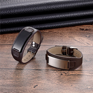 Men's Adjustable Stainless Steel & Genuine <b>Leather</b> <b>Bracelet</b> DIY Style Euro-American Design - Product Image 1