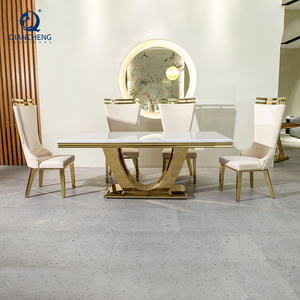 QIANCHENG Middle Eastern European Style Fashionable White Granite <strong>Marble</strong> Minimalista Sealing Glaze <strong>Dining</strong> Room <strong>Table</strong> <strong>and</strong> <strong>Chairs</strong>
