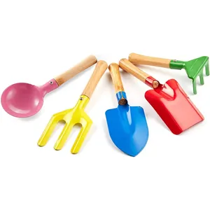 Crianças Metal Jardinagem Ferramenta com Sturdy Wooden Handle Safe Beach Sandbox Equipamento Spoon Fork Trowel Rake Toy Shovel for Kids